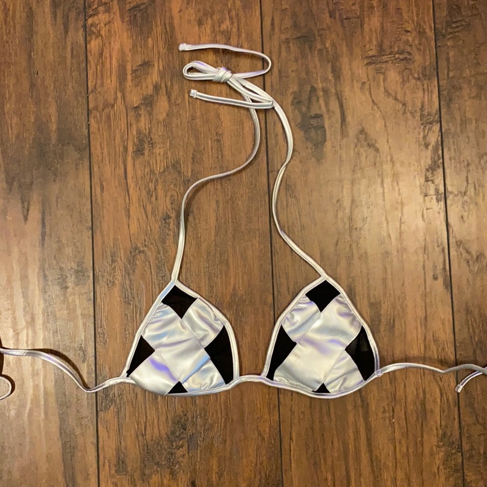 Holographic Silver X Mesh Bra Rave Top